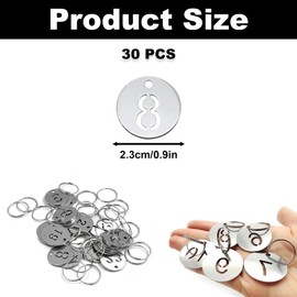 1-30 Metal Numbered Tags, Round Stainless Steel Number Key Rings, Hollowed-Out Metal Hanging ID Tags, Identifiers Labels for Dormitory House Lockers