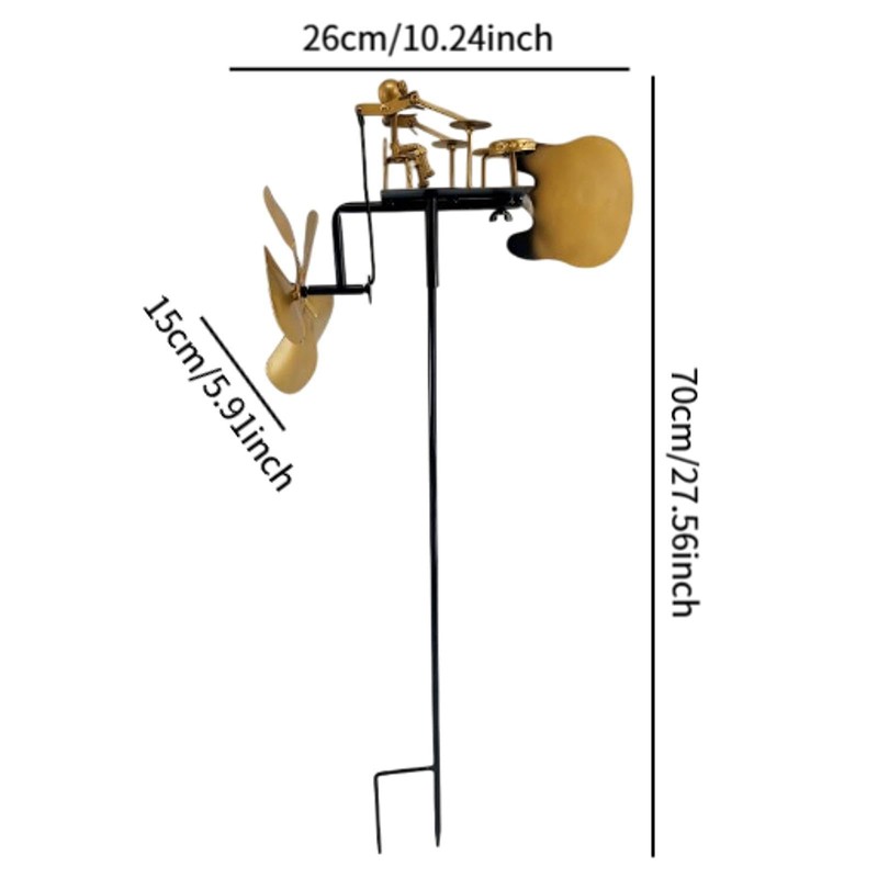 Fenteer Garden Decoration Metal Drummer Windmill Weather Vane Easy Installation