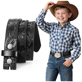 BELTROAD Western Belt Strap for Kids Boys Girls Toddler Genuine Black Leather Belt Cowgirl Cowboy Kids Western Belts for Jeans Gift