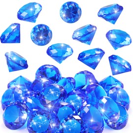 Zomiboo 16 Pcs Acrylic Diamond Large Gems Pirate Round Treasure Toy Gems Treasure Round Gemstones Diamond Shaped Gemstones Large Acrylic Gems for Home Table Vase Fillers Party Decor (Blue)