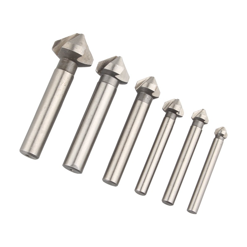 HALJIA 6 pcs 90 Degree 3 Flutes HSS Countersink Drill