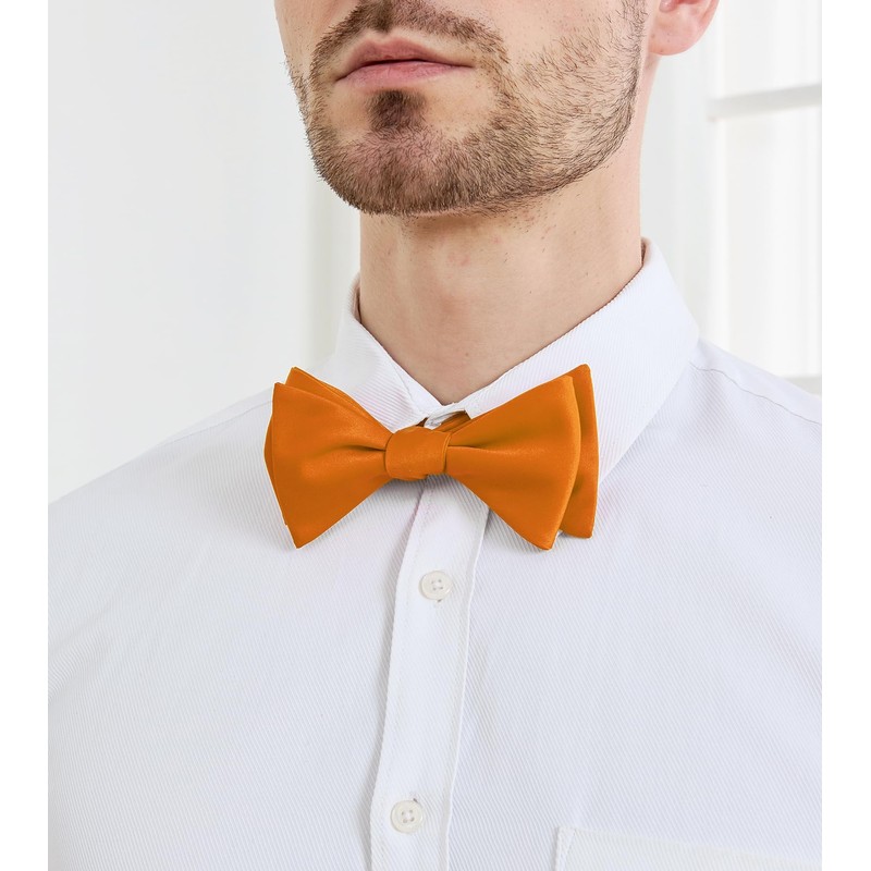 PenSee Mens Solid Orange Bowtie Woven Self Tie Bow Ties