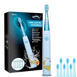 BRUSHKINZ Kids Electric Toothbrush Blue - 3 Modes with Smart Timer - Soft Bristle USB Rechargeable Toothbrush - Sonic Power Vibrating Toothbrush for Dental Oral Care - Lasts 50 Days