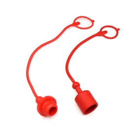 1/4 Hydraulic Coupler Dust Cap,ISO A Pioneer Style Male Female Hydraulic Quick Disconnects Port Plug Covers Fittings,Red Cap with Retention Ring Keeps Cap Attached to Hose