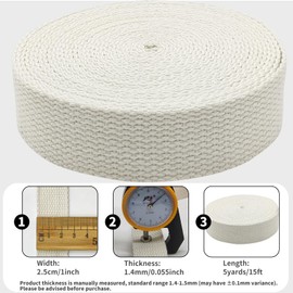 1 inch Cotton Webbing Braid Handles Bag Strap 15ft High Density Webbing Plain Weave Straps for Cloth Tote Bag, Pet Collars, DIY Projects, Crafts, Outdoor Accessories (Ivory 549)