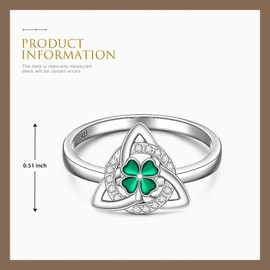 St Patricks Day Rings Shamrock Ring for Women Sterling Silver 4 Leaf Clover Ring Shamrock Celtic Knot Triangle Irish lucky Green Prom Friendship Jewelry Size 7