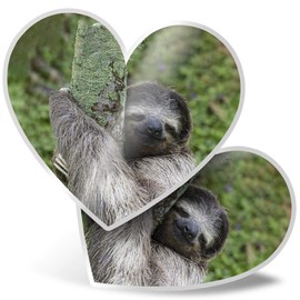 2 x Heart Stickers 15 cm - Beautiful Sleepy Sloth Lazy Cute Fun Decals for Laptops,Tablets,Luggage,Scrap Booking,Fridges, 15836
