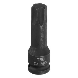 sourcing map T80 Torx Bit Socket 1/2" Drive 6 Point Torx Star Screwdriver Socket Adapter CR-MO Steel Lengthen Impact Bit Sockets for Electric Ratchet Wrenches Fastening Screws