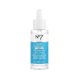 No7 Suero hidratante facial con ácido hialurónico al 2% HydraLuminous+ y niacinamida con un 5% de vitamina B3 para ayudar a reparar la barrera cutánea. Para una piel visiblemente radiante y de as