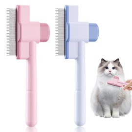 Pack of 2 Self-Cleaning Flea Comb, 2025 Fur Flash Brush Cats Removes Undercoat Pet Hair Brush Self-Cleaning for Dogs & Cats (Blue & Pink))