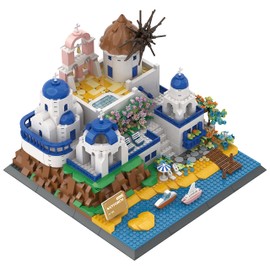 Apostrophe Games Santorini Building Block Set - 1380 Pieces - Model Building Blocks for Adults and Kids - Greece's Island Architecture Kit Famous Landmark Series