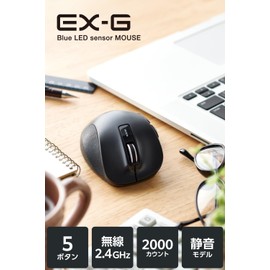 Elecom Wireless Mouse (Receiver Included) Size L, 5 Buttons (With Back/Forward Button), Silent, Blue LED, Extreme Grip, Black, M-XGL10DBSBK