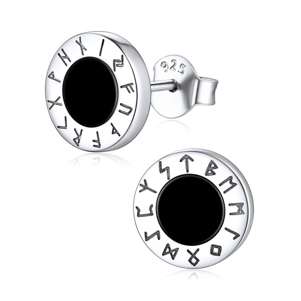 ChicSilver 925 Sterling Silver Rune Earrings for Women Men Black