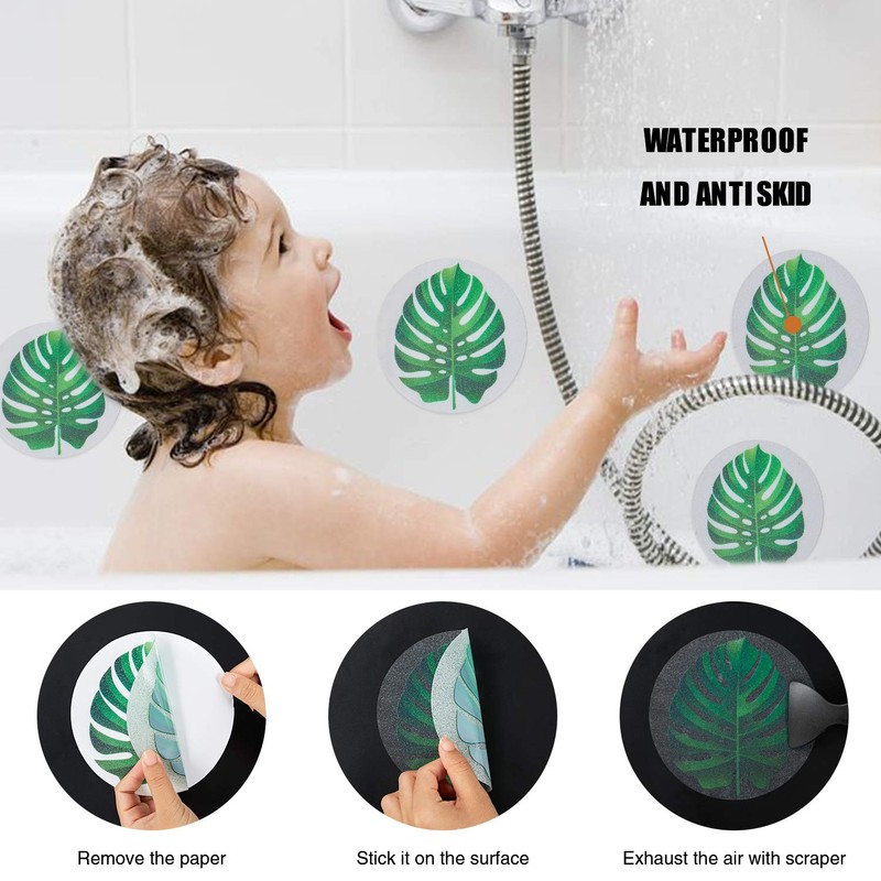 Secopad Non Slip Bathtub Stickers, 10 PCS Large Leaves Adhesive