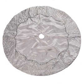 Kurt Adler 48-Inch Silver Satin with Printed Border Treeskirt