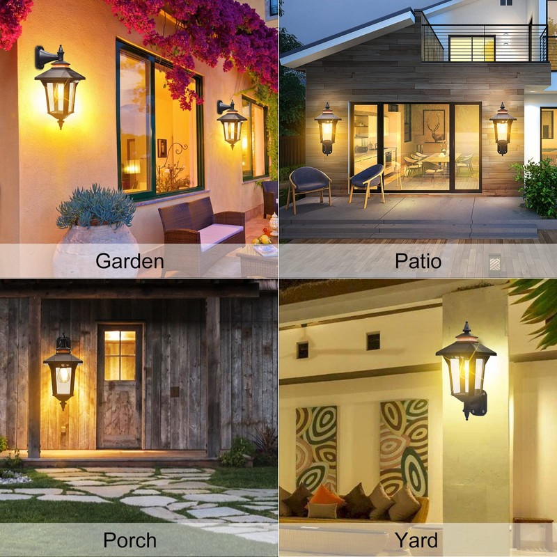2 Pack Solar Wall Lantern Lights Outdoor with 3 Lighting