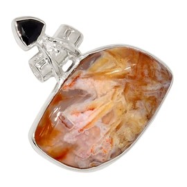 Xtremegems Natural Tube Agate - Turkish & Black Onyx 925 Silver Pendant Jewelry ALLP-25665, Brown, 4374P