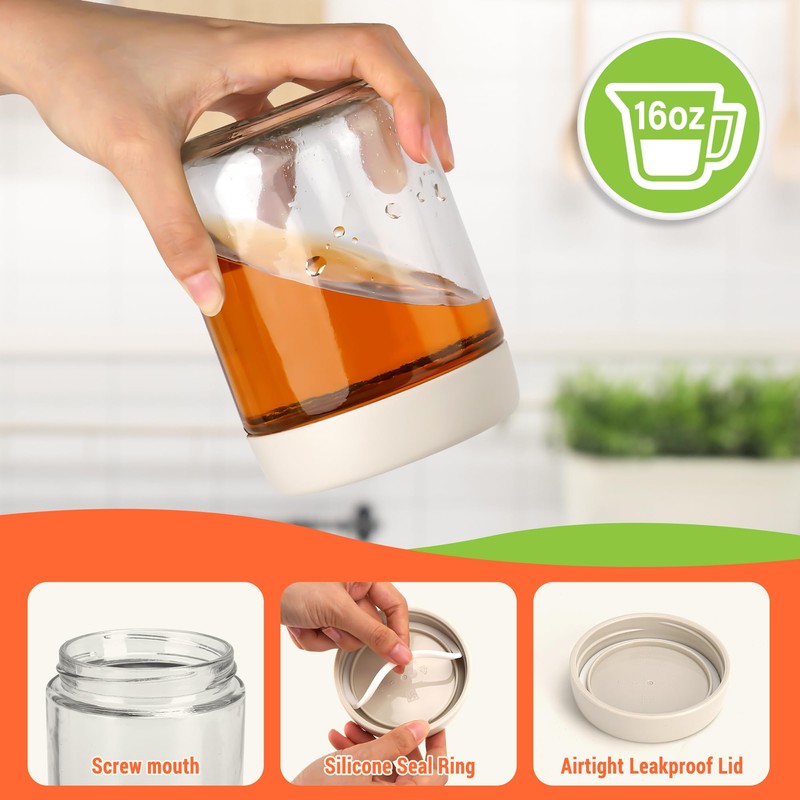 EONJOE 6-Pack 16oz Glass Jars with Lids for Food Storage