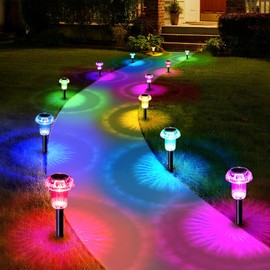 Priddop Solar Lights Outdoor Pathway Waterproof 16 Pack Color Changing LED Acrylic Mushroom Decorative Garden Lights for Yard Landscape Patio Outside Decorations