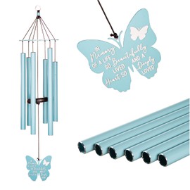 Evergreen Hand Tuned Memorial Wind Chime for Outside | in Memory of a Life| Scale of A | Deep Tone | Powder-Coated Metal | Blue | 30-Inches Tall | Sympathy Gift for Home Garden Decoration