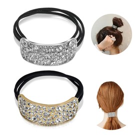 2 Pcs Rhinestones Hair Ties Scrunchies for Women Girls Elegant Rhinestone, Glitter Gold Silver Ponytail Holder Hair Cuffs Elastic Hair Tie Band for Women Girls, Hair Accessories for Women and Girls