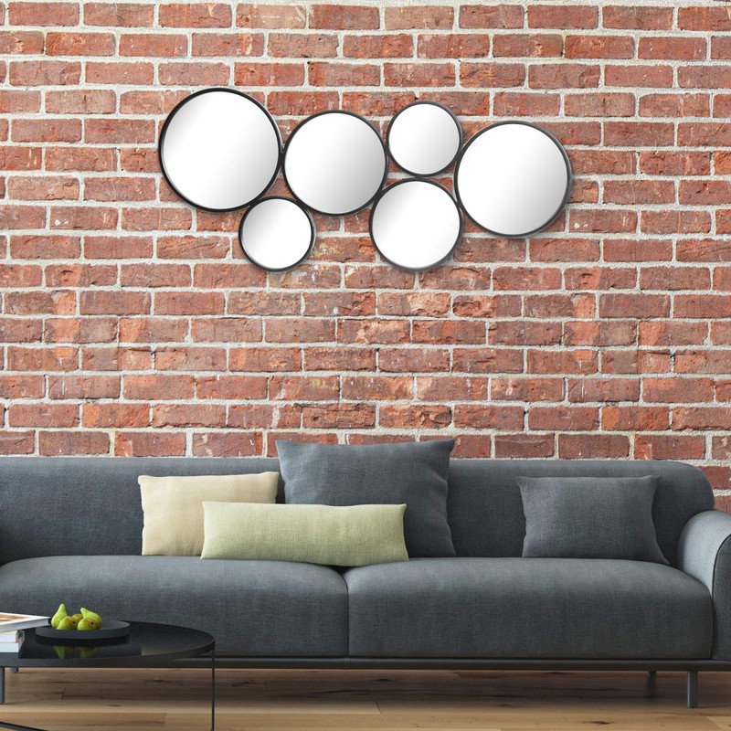 Stonebriar 37" Black Metal Multi Circle Wall Mirror with Attached