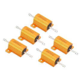 PATIKIL 25W 300 Ohm Aluminum Shell Resistor 5 Pack Aluminum Housing Resistor Housing Case Winding Resistor Screw Tap Power Resistor 5% Tolerance Gold