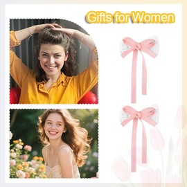 2Pcs Lace Bowknot Hair Clip for Women Girls Pink Hair Bow Clips Women Girls Bows Hair Accessories for Party Prom Cosplay