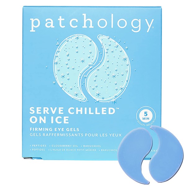 Patchology Iced Cooling Under Eye Mask Patches with Peptides, Cloudberry Oil and Bakuchiol. Cool eye gels to firm skin and soothe, reduce fine lines and under eye bags - by Patchology - 5 Pair