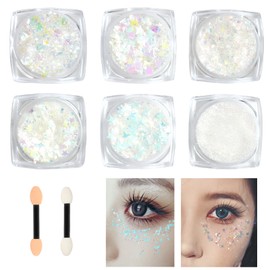 6 Stück Festival Glitzer Gesicht, Körper Glitzer Gel, Transparenter Glitzer Gel für Gesicht Nägel Augen Haare, Chunky Sequin für Festival, Maskerade, Geburtstage