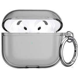 USTIYA Funda para AirPods 4 2024 Case Protectora Carcasa con Mosquetón TPU Transparente Silicona Espesamiento Suave Cover Mujer Dama (Translúcido Negro/Gris)