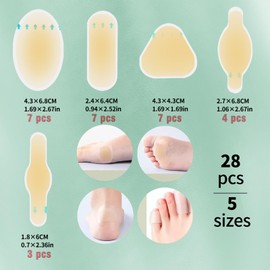 Blister Bandages, 28 Count MYMULIKE 5 Shapes Hydrocolloid Blister Bandage Waterproof Blister Pads for Feet - Heel Blister Pads for Prevention & Recovery - Protecting Foot Toe from Rubbing