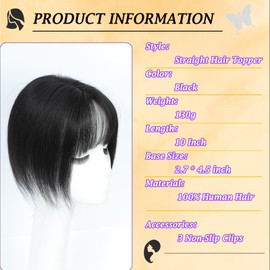 JANATOUCH Hair Toppers For Women Real Human Hair 7 * 11 Natural Black French Bangs 360°Cover Human Hair Topper For Slightly Loosing Hair To Add Volume