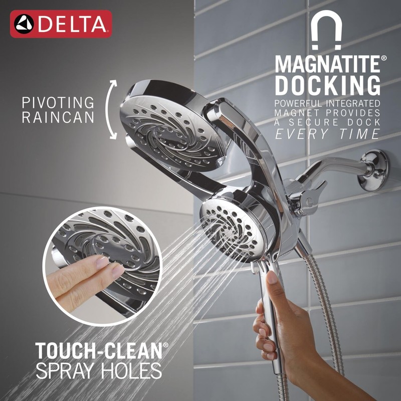Delta 5-Setting HydroRain 2-in-1 Dual Shower Head with ProClean Spray,
