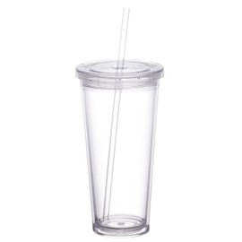 KLIFA- StayCool- 24 oz, Set of 4, Plastic Insulated Tumbler with Lid and Reusable Straw, Acrylic Double Wall Travel Tumbler, Plastic Iced Coffee Cup, Shatterproof, BPA-Free, Dishwasher Safe, Clear