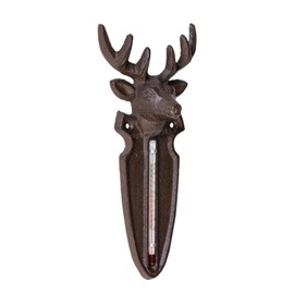 Cast Iron Stag Garden Thermometer 10x22.5x4.5cm Brown Rustic Animal Outdoor Wall Decoration