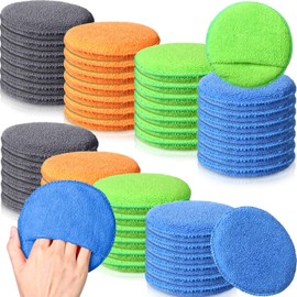 FillTouch 52 Pcs Microfiber Wax Applicator Pad 5" Diameter Soft Wax Pads for Car with Finger Pocket Cleaning Microfiber Polishing Care Foam Sponge for Cars, Truck, Boat, Motorcycle, RV, 4 Colors