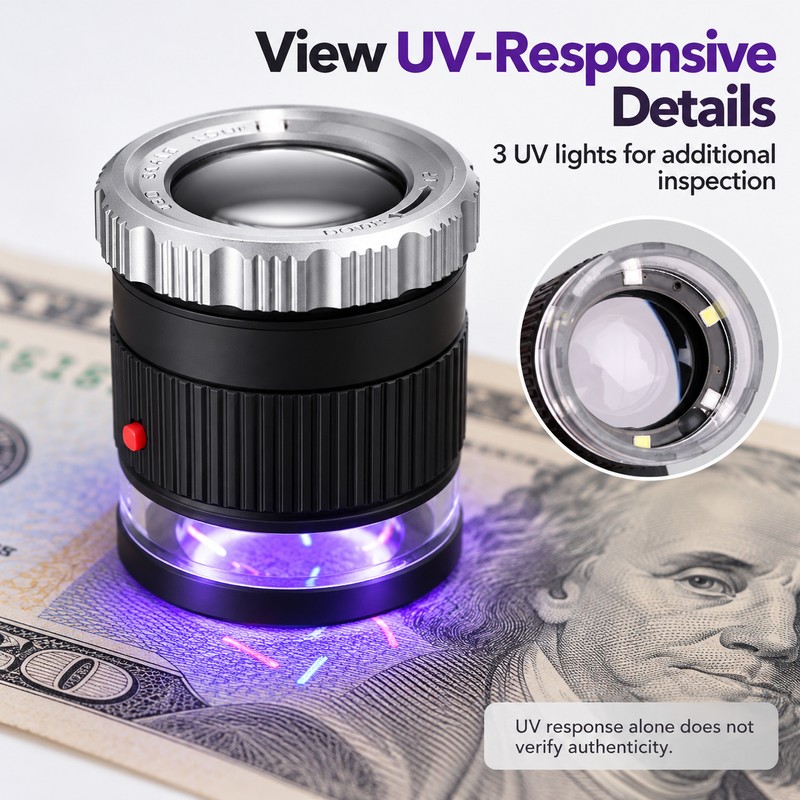 30X Pocket Magnifier – LED & UV Loupe with Adjustable