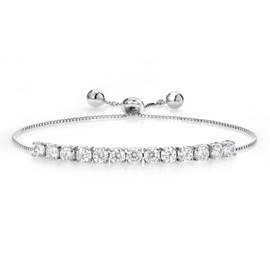 Gem Stone King 3.00 Cttw Moissanite Tennis Bracelet For Women | Round 4MM | Adjustable Bolo Bracelet For Women | Easy-On Easy-Off