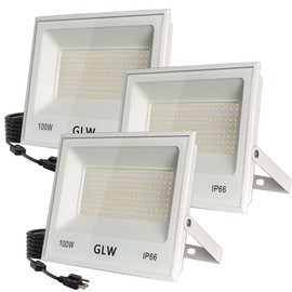 GLW 3 Pack 100W LED Flood Light Outdoor,10000LM Super Bright Exterior Security Lights,6000K Daylight White Work Light,IP66 Waterproof Outside Floodlights Lighting for Backyard, Yard, Stadium, House