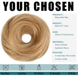 Mitrygreen Messy Hair Bun Piece Extension Elastic Rubber Band Synthetic Chignon Hair Accessories Hair Piece for Women Girls Kids Ginger Brown Mix Bleach Blonde