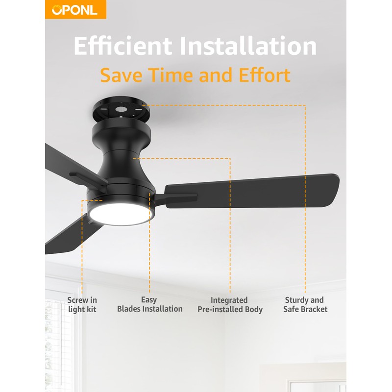 OPONL 42 Inch Black Ceiling Fan with Light with Remote
