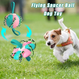 Addcean Dog Toy Balls with Chewing Ropes, Pet Flying Saucer Ball Dog Toy Interactive Dog Toys for Tug of War, Best Gifts for Small & Medium Dogs【Not for Aggressive Chewers】