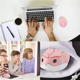 Wireless Mouse Cute Hamster Shape Optical Mouse Pink Mouse,1200 DPI Noise Reduction Ultra Portable Travel Mouse,2.4 GHz with USB Unifying Receiver for PC Mac Laptop Computer Kids Girl School Gift