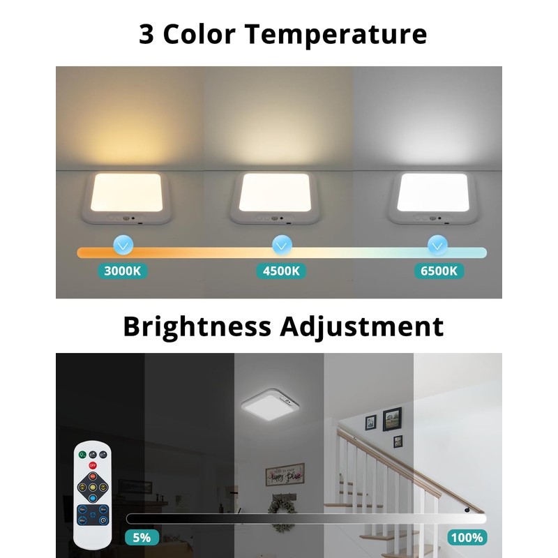 wowatt 2Pcs Rechargeable Battery Operated Ceiling Light, Motion Sensor Light