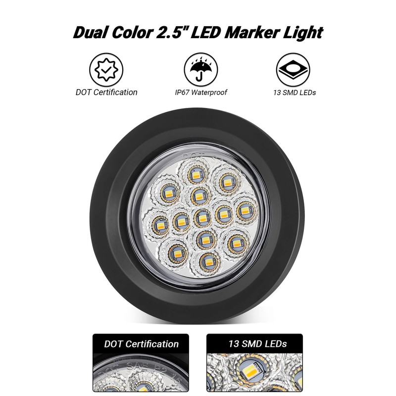 XtraGlow Dual Revolution 2.5" Round 13LEDs Amber Clearance Side Marker