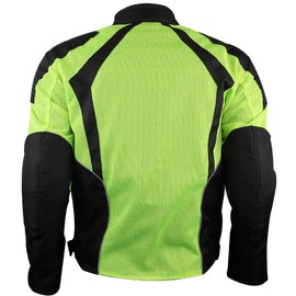 Vance Leather Roadside Mens All-Season Hi-Viz Reflective Mesh & Textile Motorcycle Jacket w/CE Armor & Removable Liner(Hi-Viz Green, Medium)