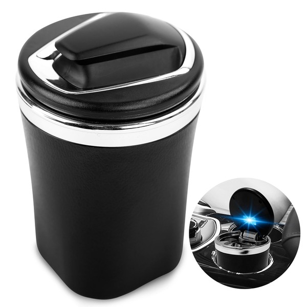 Kaisiking Car Ashtray with Lid, Portable Car Ashtrays for Cup Holder Smell Proof, Mini Ash Tray for Car Vehicle Home Office Travel (Car Ashtray with Black Lid)