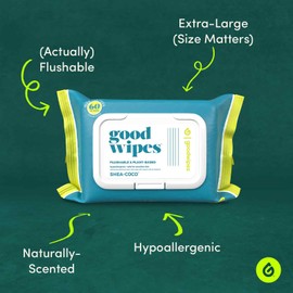 Goodwipes Flushable Butt Wipes Made with Vitamin E & Aloe - Soft & Gentle Wet Wipe Dispenser for Home Use, Septic & Sewer Safe - Largest Adult Toilet Towelettes - Variety Pack, 240 Count (4 Packs)
