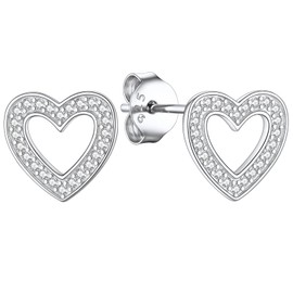 Suplight 925 Silver Stud Earrings, Heart Stud Earrings Cubic Zirconia Small Stud Earrings Elegant Studs Gift Dainty Earrings for Women
